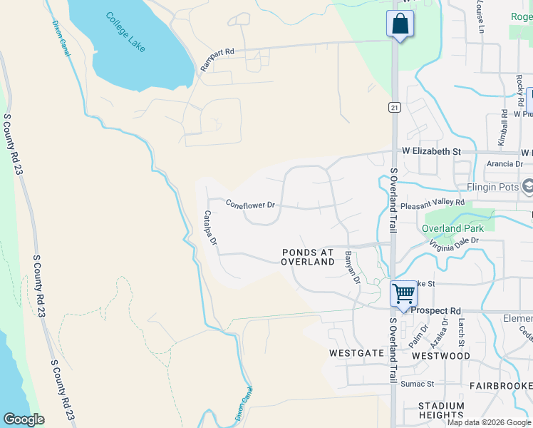 map of restaurants, bars, coffee shops, grocery stores, and more near 1315 Sunflower Drive in Fort Collins