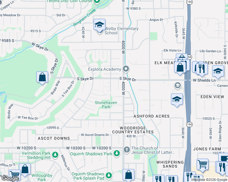 map of restaurants, bars, coffee shops, grocery stores, and more near 9864 Iverness Circle in South Jordan