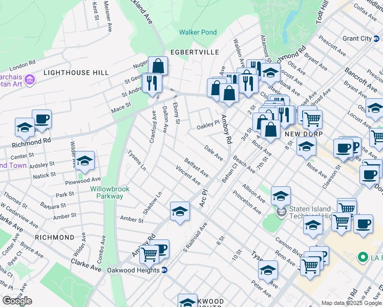 map of restaurants, bars, coffee shops, grocery stores, and more near 60 Bishop Street in Staten Island