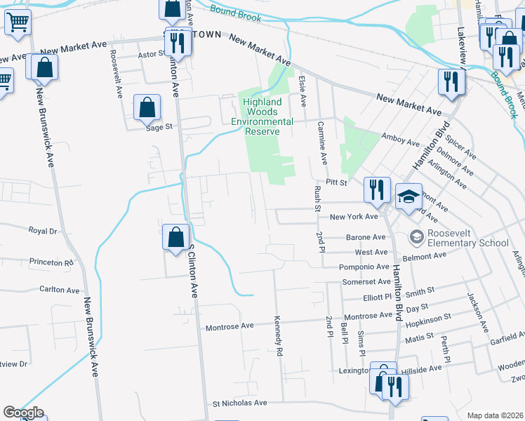map of restaurants, bars, coffee shops, grocery stores, and more near 431 Frederick Avenue in South Plainfield