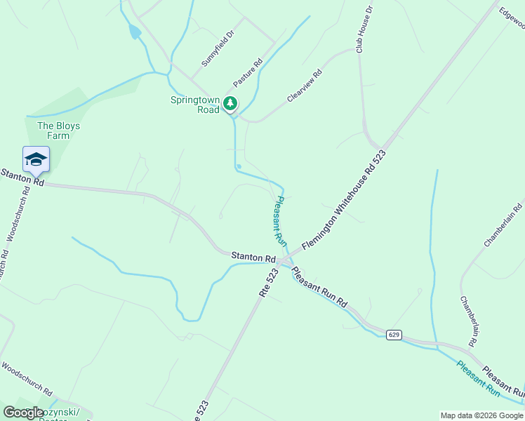 map of restaurants, bars, coffee shops, grocery stores, and more near 35 Springtown Road in Readington Township