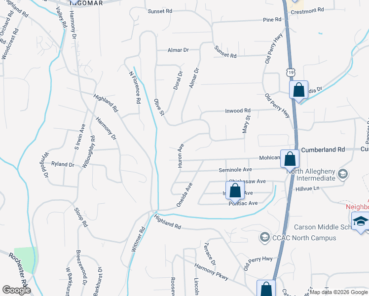 map of restaurants, bars, coffee shops, grocery stores, and more near 508 Troutwood Drive in Pittsburgh