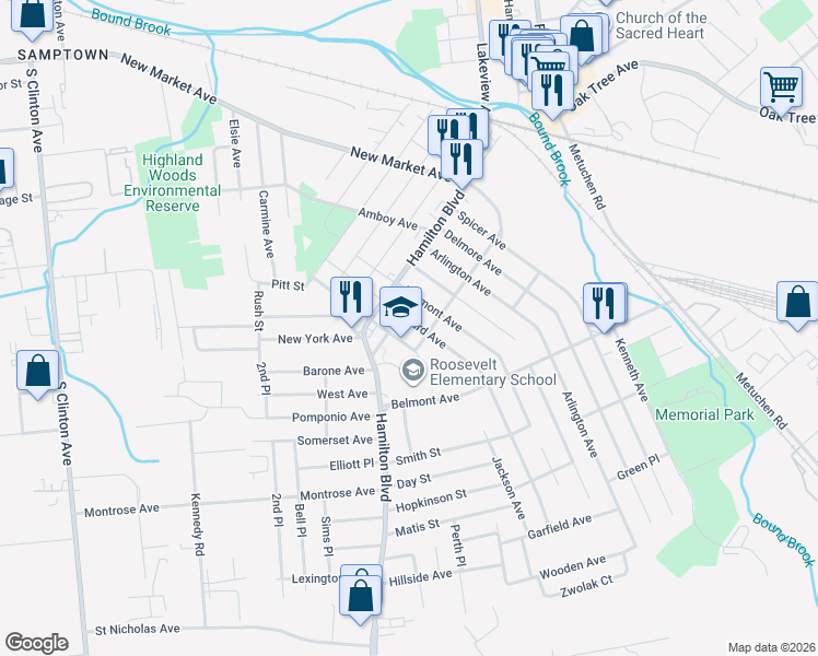 map of restaurants, bars, coffee shops, grocery stores, and more near 122 Harvard Avenue in South Plainfield