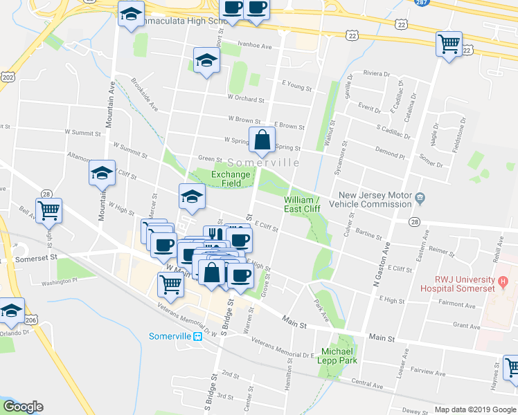 map of restaurants, bars, coffee shops, grocery stores, and more near 112 North Bridge Street in Somerville