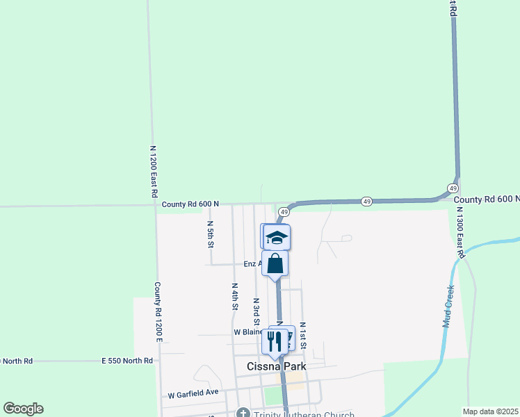 map of restaurants, bars, coffee shops, grocery stores, and more near 533 North 3rd Street in Cissna Park