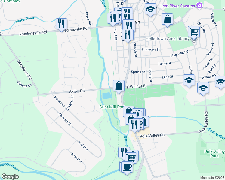map of restaurants, bars, coffee shops, grocery stores, and more near 150 West Walnut Street in Hellertown