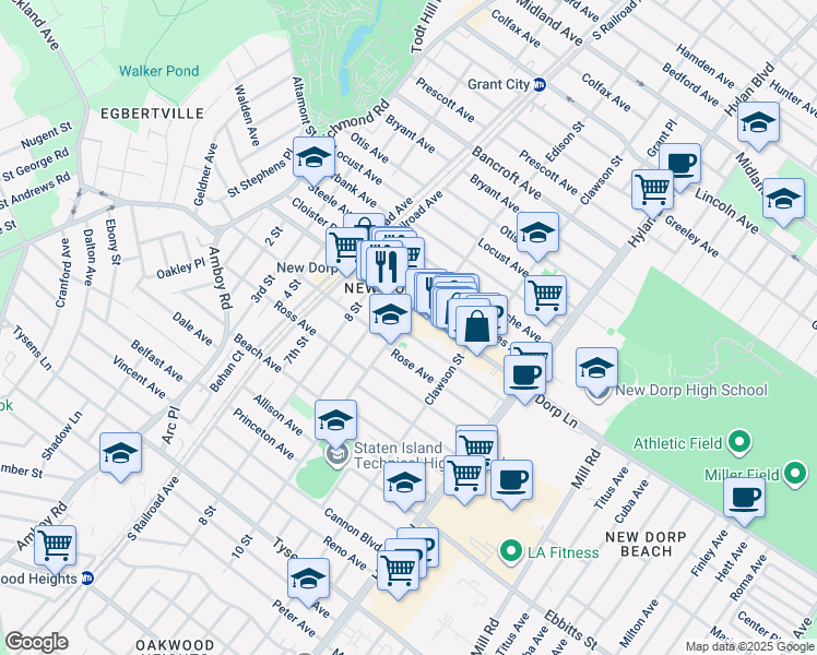 map of restaurants, bars, coffee shops, grocery stores, and more near 27 Coddington Avenue in Staten Island