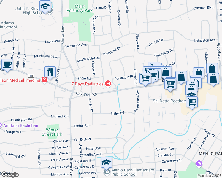 map of restaurants, bars, coffee shops, grocery stores, and more near 1794 Oak Tree Road in Edison