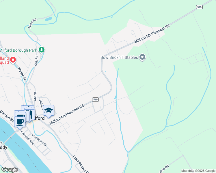 map of restaurants, bars, coffee shops, grocery stores, and more near 333 Milford Mount Pleasant Road in Milford