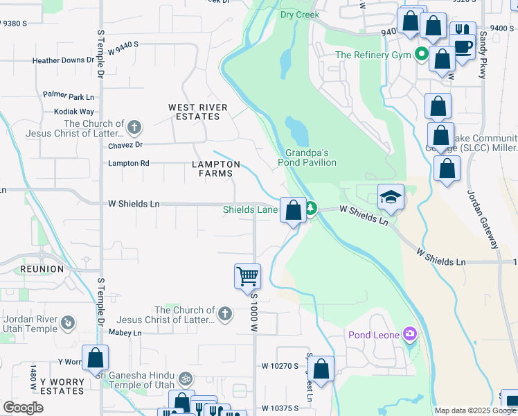 map of restaurants, bars, coffee shops, grocery stores, and more near 9847 South 1000 West in South Jordan