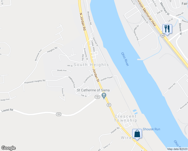 map of restaurants, bars, coffee shops, grocery stores, and more near 4086 Jordan Street in Crescent Township