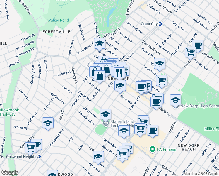 map of restaurants, bars, coffee shops, grocery stores, and more near 64 8 Street in Staten Island