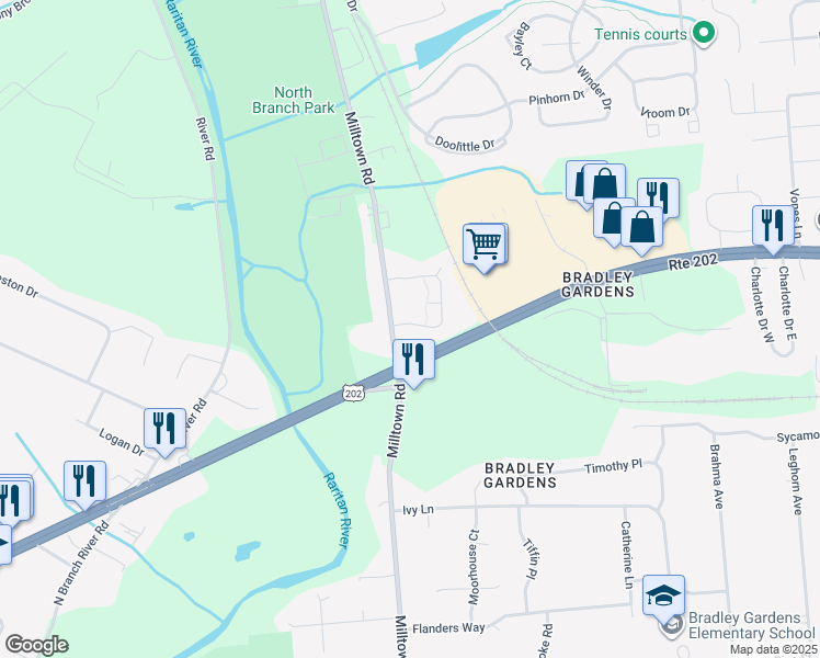 map of restaurants, bars, coffee shops, grocery stores, and more near 14 Whitehead Road in Bridgewater Township