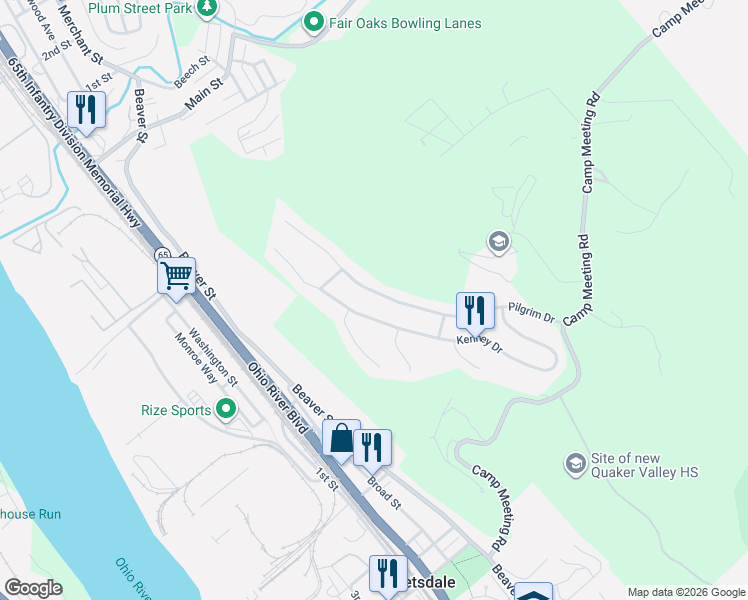 map of restaurants, bars, coffee shops, grocery stores, and more near 224 Kenney Drive in Sewickley