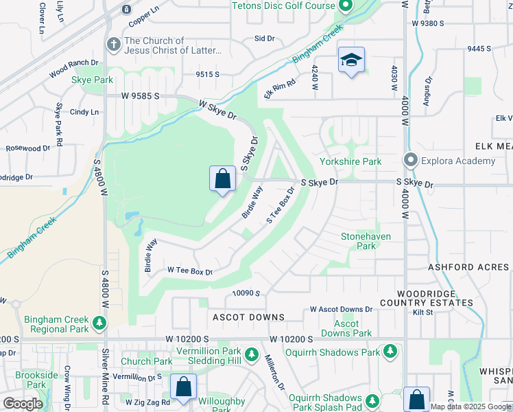 map of restaurants, bars, coffee shops, grocery stores, and more near 9851 Birdie Way in South Jordan