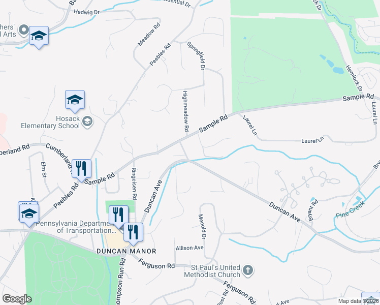 map of restaurants, bars, coffee shops, grocery stores, and more near 9167 Hubbard Road in McCandless