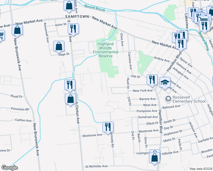 map of restaurants, bars, coffee shops, grocery stores, and more near 431 Frederick Avenue in South Plainfield