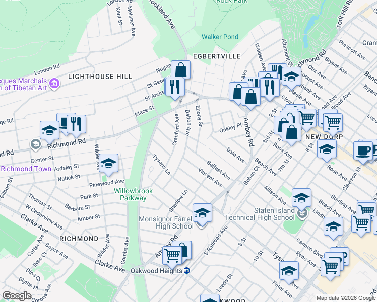 map of restaurants, bars, coffee shops, grocery stores, and more near 117 Dalton Avenue in Staten Island