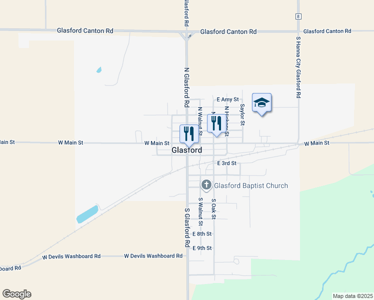 map of restaurants, bars, coffee shops, grocery stores, and more near in Glasford