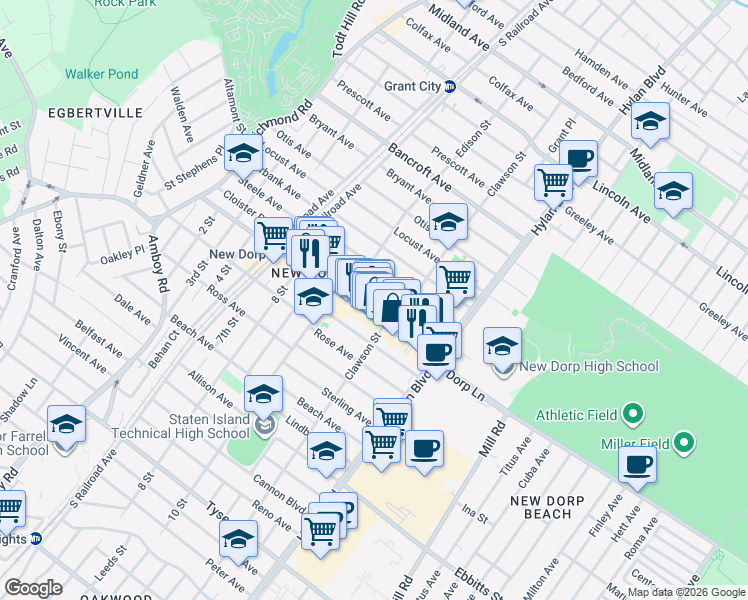map of restaurants, bars, coffee shops, grocery stores, and more near 309 New Dorp Lane in Staten Island