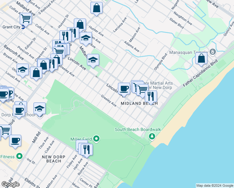 map of restaurants, bars, coffee shops, grocery stores, and more near 516 Lincoln Avenue in Staten Island