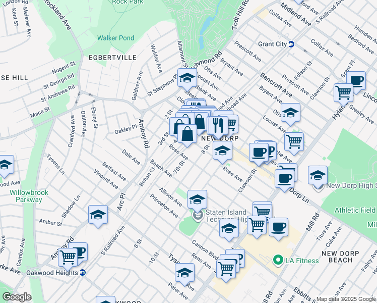 map of restaurants, bars, coffee shops, grocery stores, and more near 152 Ross Avenue in Staten Island