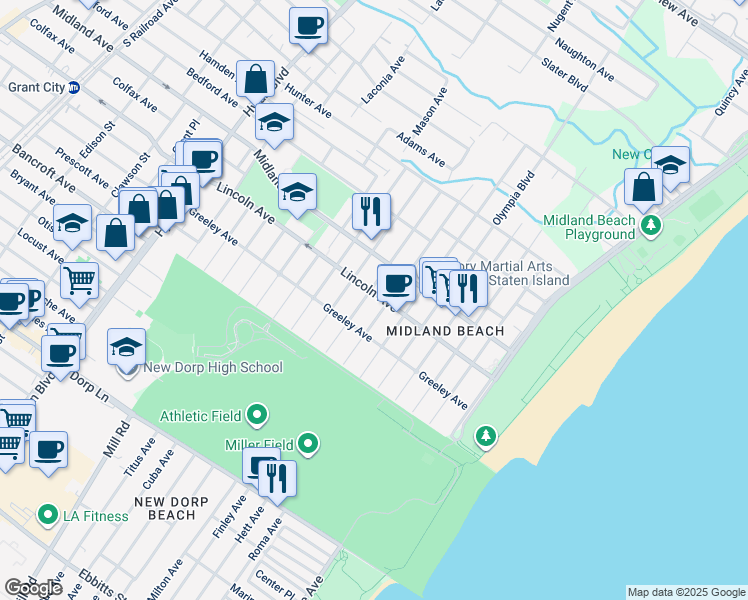 map of restaurants, bars, coffee shops, grocery stores, and more near 542 Lincoln Avenue in Staten Island