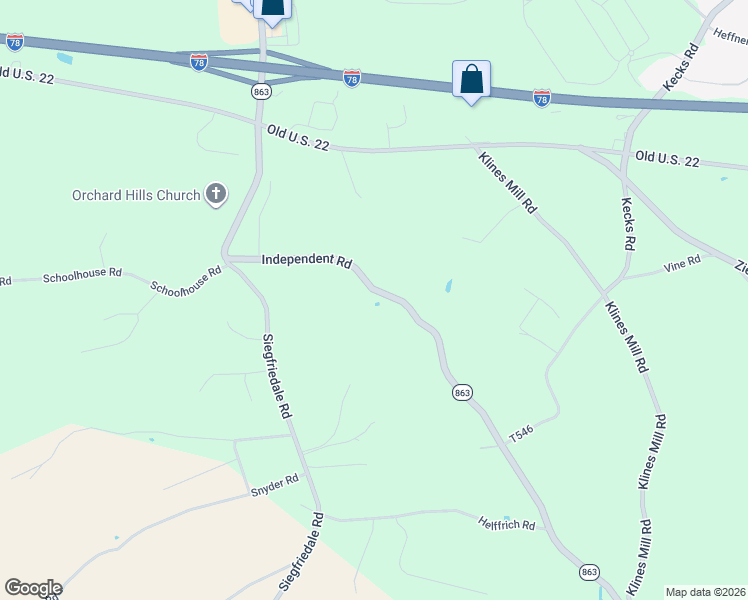 map of restaurants, bars, coffee shops, grocery stores, and more near 1898 Independent Road in Breinigsville