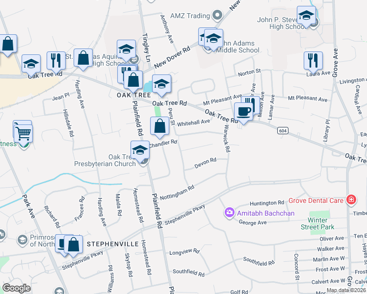map of restaurants, bars, coffee shops, grocery stores, and more near 15 Chandler Road in Edison