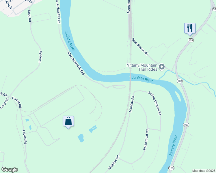 map of restaurants, bars, coffee shops, grocery stores, and more near 609 Blue Juniata Drive in Lewistown