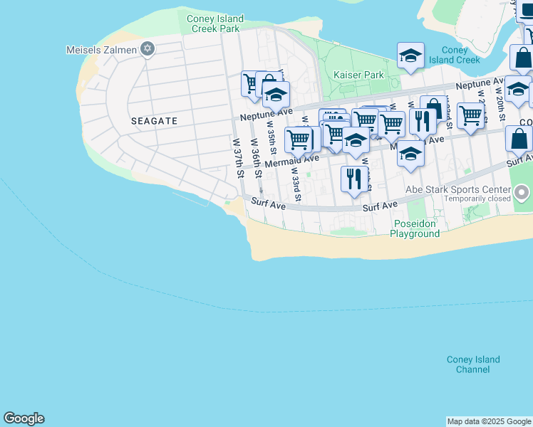map of restaurants, bars, coffee shops, grocery stores, and more near 3033 West 36th Street in Brooklyn