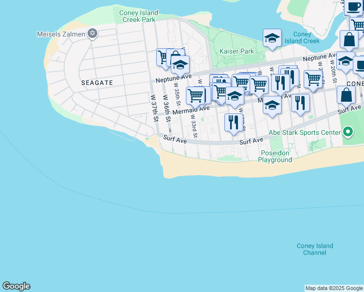 map of restaurants, bars, coffee shops, grocery stores, and more near 3033 West 36th Street in Brooklyn