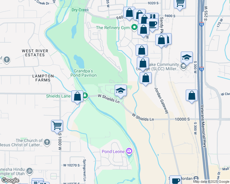 map of restaurants, bars, coffee shops, grocery stores, and more near 739 Sorbara Way in South Jordan