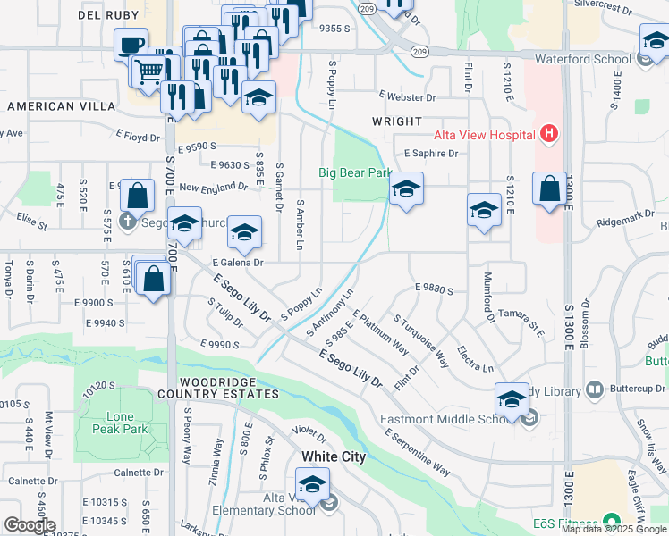 map of restaurants, bars, coffee shops, grocery stores, and more near 946 East Galena Drive in Sandy