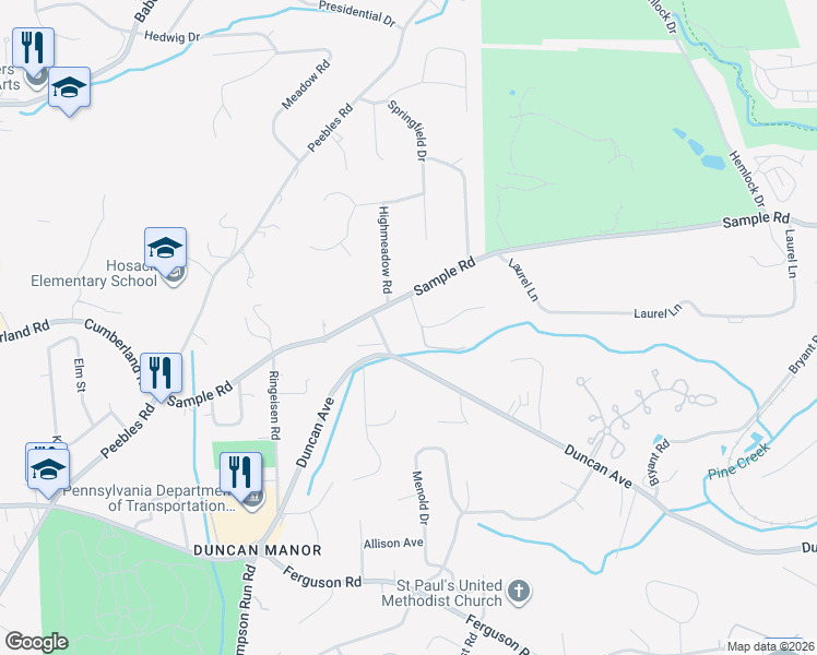map of restaurants, bars, coffee shops, grocery stores, and more near 9167 Hubbard Road in McCandless