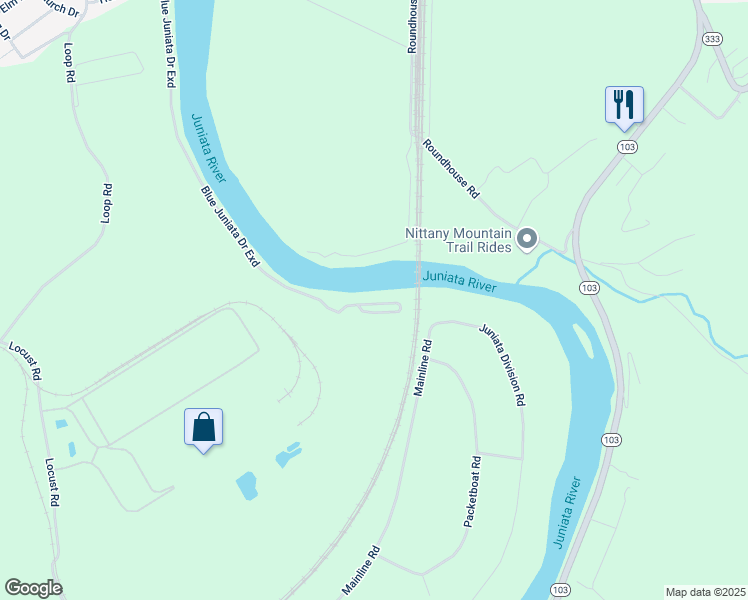 map of restaurants, bars, coffee shops, grocery stores, and more near 609 Blue Juniata Drive in Lewistown
