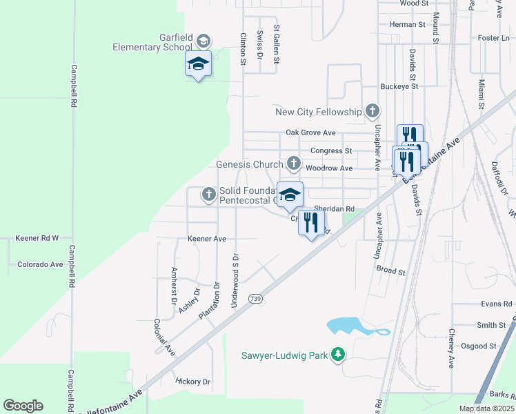 map of restaurants, bars, coffee shops, grocery stores, and more near 990 Merkle Avenue in Marion