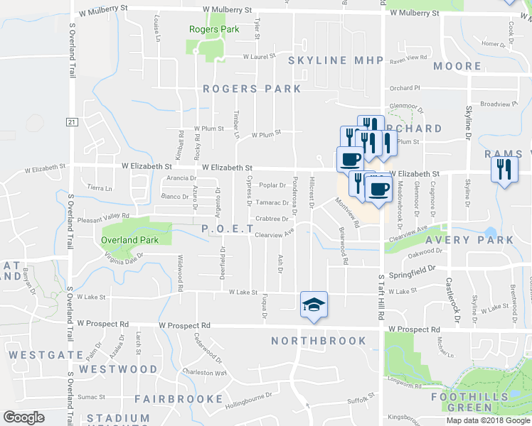 map of restaurants, bars, coffee shops, grocery stores, and more near 2416 Tamarac Drive in Fort Collins