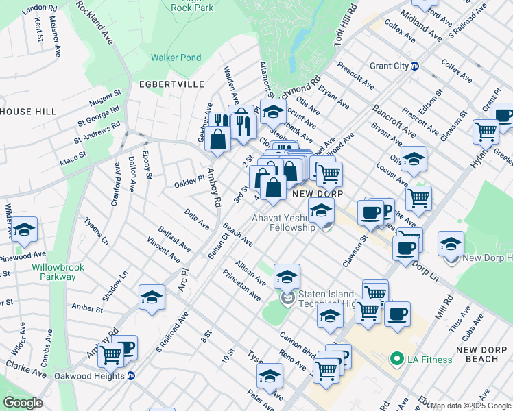 map of restaurants, bars, coffee shops, grocery stores, and more near 168 3rd Street in Staten Island