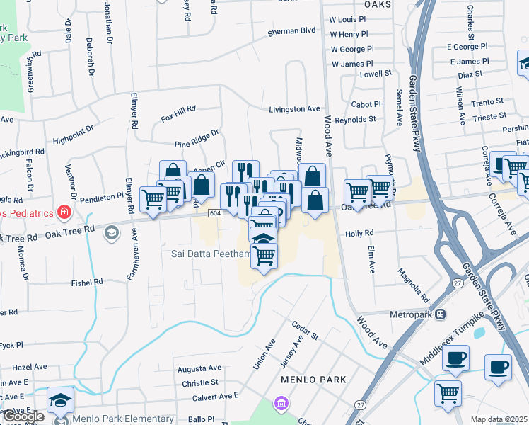 map of restaurants, bars, coffee shops, grocery stores, and more near 13 Henry Street in Edison