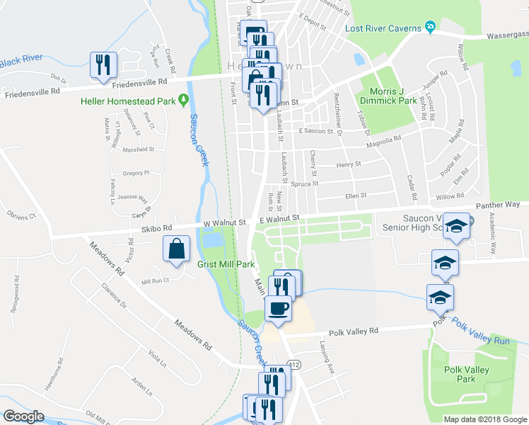 map of restaurants, bars, coffee shops, grocery stores, and more near 161 Main Street in Hellertown