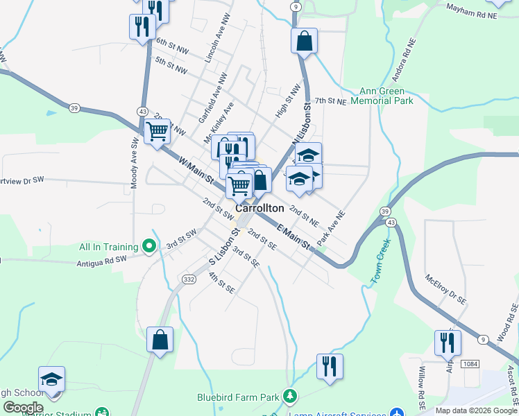 map of restaurants, bars, coffee shops, grocery stores, and more near in Carrollton