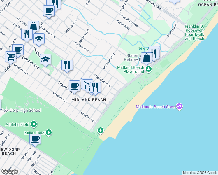 map of restaurants, bars, coffee shops, grocery stores, and more near 743 Patterson Avenue in Staten Island