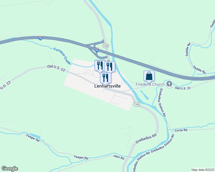 map of restaurants, bars, coffee shops, grocery stores, and more near in Lenhartsville