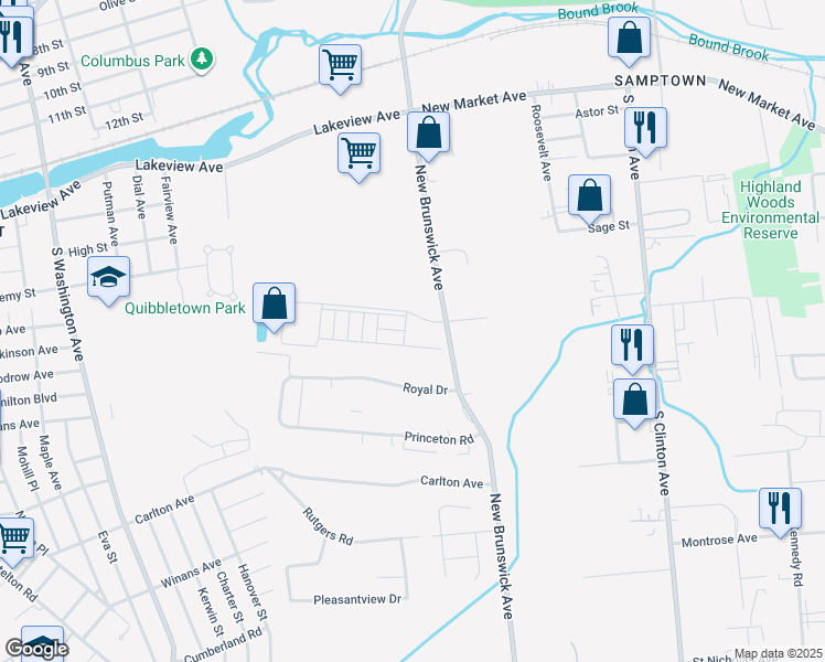 map of restaurants, bars, coffee shops, grocery stores, and more near 2800 New Brunswick Avenue in Piscataway