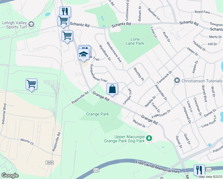map of restaurants, bars, coffee shops, grocery stores, and more near 296 Susquehanna Trail in Allentown
