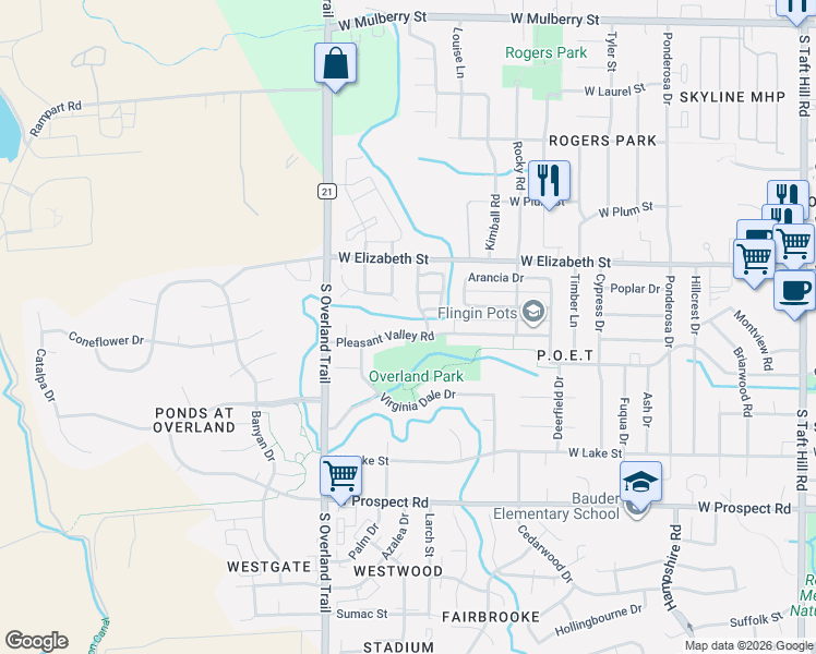 map of restaurants, bars, coffee shops, grocery stores, and more near 1103 Andrews Peak Drive in Fort Collins