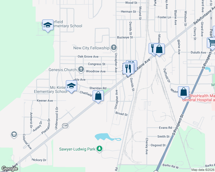 map of restaurants, bars, coffee shops, grocery stores, and more near 769 Merkle Avenue in Marion