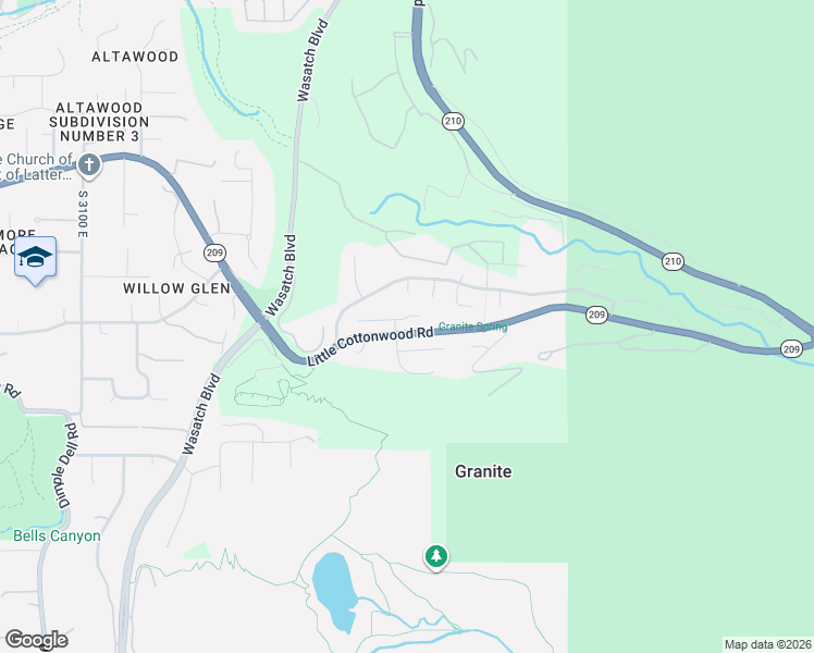 map of restaurants, bars, coffee shops, grocery stores, and more near 3613 Treseder View Lane in Sandy