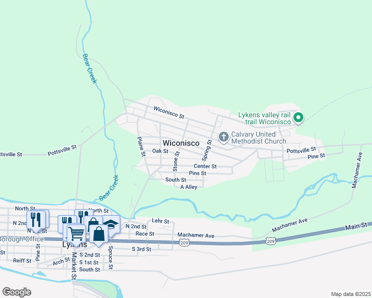 map of restaurants, bars, coffee shops, grocery stores, and more near 405 Walnut Street in Lykens